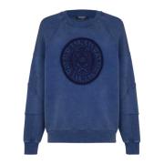 Balmain Räfflad sweatshirt med 'Coin'-brodyr Blue, Herr