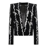 Balmain Kort sammetjacka med all-over 'Love Letter'-broderi Black, Her...