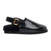 Chloé Krokopräglade Shearling Tofflor Black, Dam