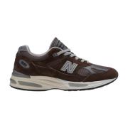 New Balance Bruna Läder Sneakers 991V2 Stil Brown, Herr