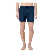 Moncler Badshorts med Logo Patch i Skalväv Blue, Herr