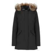 Woolrich Svart Tech Fabric Parka med Päls Black, Dam