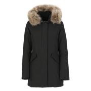 Woolrich Svart Tech Fabric Parka med Päls Black, Dam