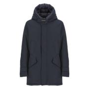 Woolrich Blå Bomullsblandning Parkas Huva Blue, Herr