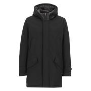 Woolrich Svart Bomullsblandning Parka med Huva Black, Herr