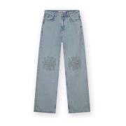 Homage Vintage Broderad Straight Leg Jeans Blue, Dam