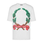 Moschino Vit Laurel Print Crew Neck T-shirt White, Herr