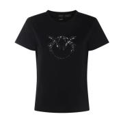 Pinko Svart Bomull T-shirt med Logotyp Black, Dam