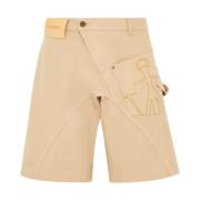 JW Anderson Vridna Beige Shorts med knappstängning Brown, Herr