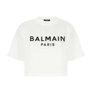 Balmain Avslappnad Bomull T-shirt White, Dam