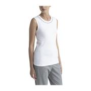 Peserico Stretch jersey topp med Punto Luce kant White, Dam