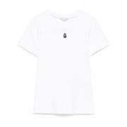 Alexander McQueen Vit bomullst-shirt med skallbroderi White, Dam