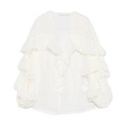 Zimmermann Vit Ruffle Blus med V-Hals White, Dam