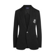 Polo Ralph Lauren Svart Strukturerad Blazer med Djup Halsringning Blac...