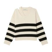 Róhe Kashmir Breton Stripe V-ringad Stickad Multicolor, Dam