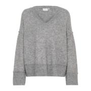 Kaffe Grå Melange Stickad Pullover Tröja Gray, Dam