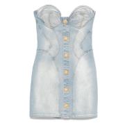 Balmain Klarblå Denim Sweetheart Klänning Blue, Dam