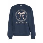 Kaffe Midnight Marine Sweatshirt med Front Print Blue, Dam