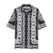 Versace Kedja-Link Print Camp Krage Skjorta Black, Herr