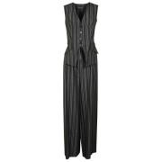 Alberta Ferretti Randig Grå Jumpsuit med Bälte Gray, Dam