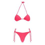 F**k Fuchsia Bikini Triangle Top med Snörning Pink, Dam