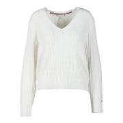 Tommy Hilfiger Stilfull Stickad Tröja Blandning Ull White, Dam