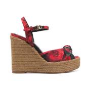 Dolce & Gabbana Blommig Kilklack Sandaler Red, Dam