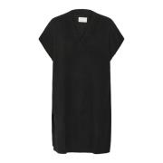 Kaffe Svart Djup Stickad Poncho Black, Dam