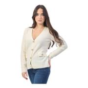 YES ZEE Ivory V-Neck Cardigan Sweater Beige, Dam