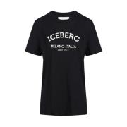 Iceberg Normal passform T-shirt i bomullsjersey Black, Dam