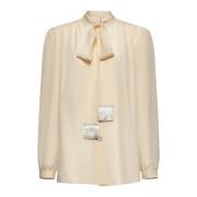 Valentino Silke Ivoar Blus med Halsduk Beige, Dam