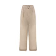 Brunello Cucinelli Vida Ben Bomull Beige Byxor Beige, Dam