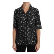 Dolce & Gabbana Silke Gitarr Trumpet Print Polo Topp Black, Dam