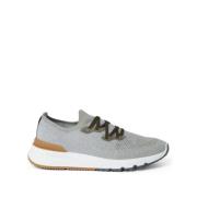 Brunello Cucinelli Grå Bomullsblandning Sneaker Logo Print Gray, Herr