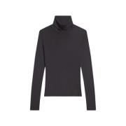 Helmut Lang Räfflad Turtleneck Bomull Modal Topp Black, Dam