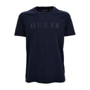 Guess Blått Logotyp Bomull T-shirt Blue, Herr