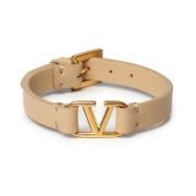 Valentino Garavani Rosa Läderarmband med Logo Applique Pink, Dam