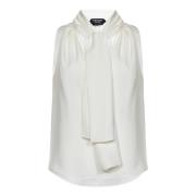 Tom Ford Vit Siden Georgette Topp med Lavallire Krage White, Dam