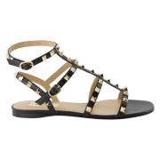 Valentino Garavani Svarta läder Rockstud sandaler Black, Dam