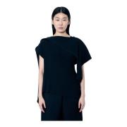 Issey Miyake Veckad enfärgad topp med draperat panel Black, Dam