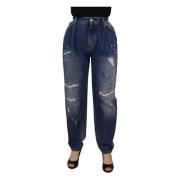 Dolce & Gabbana Hög Midja Skinny Denim Jeans - Blå Tvättad Blue, Dam