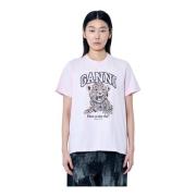 Ganni Leopard Grafiskt Tryck Bomull T-shirt Pink, Dam