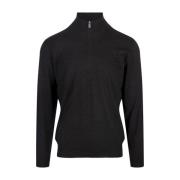 Fedeli Svart Ull Pullover Hög Krage Tröja Black, Herr