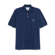 Brunello Cucinelli Blå Polo Skjorta med Heraldiskt Logo Blue, Herr