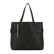 Alexander McQueen Svart läder T-Bar shoppingväska Black, Dam