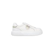 Pinko Vita Flatform Sneakers i Läder med Guldlogotyp White, Dam