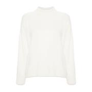 Eleventy Hög Hals Pullover med Tipping White, Dam