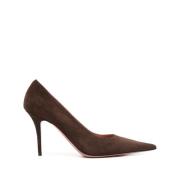 Amina Muaddi Brun Mocka Slip-On Stiletthälar Brown, Dam