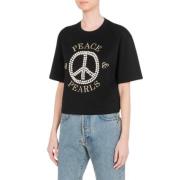 Moschino Svart Peace Symbol Dekor T-shirt Black, Dam