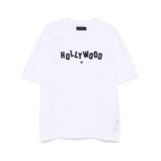 Amiri Sliten Bomull T-shirt med Hollywood Patch White, Herr